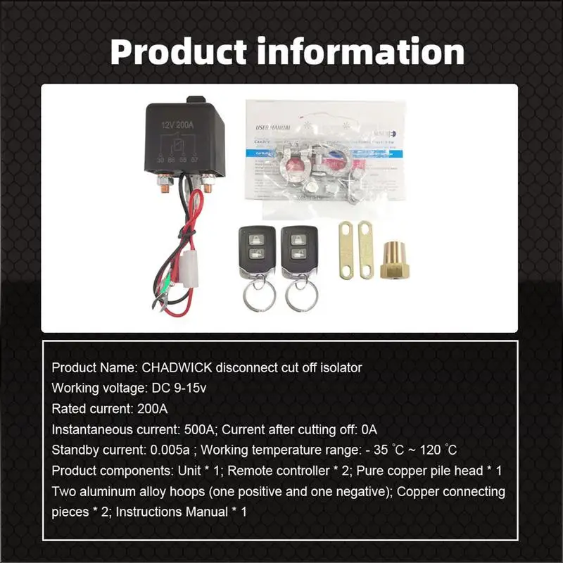 Interruptor Remoto Desconexión Batería Kill Switch Para Coche Camión DC12V  200A