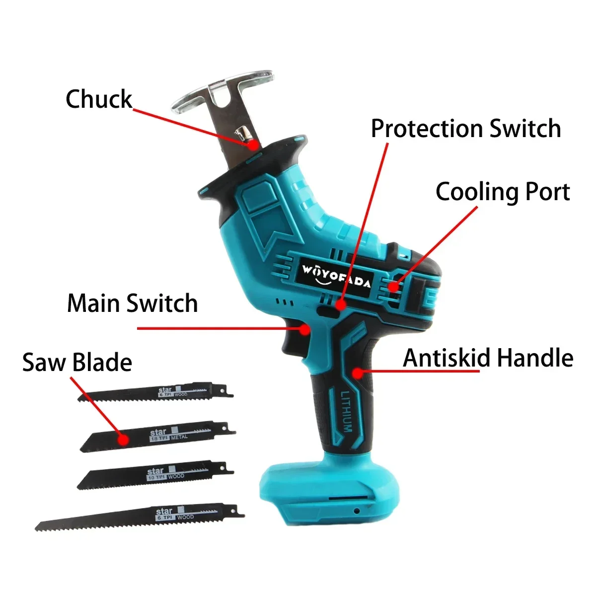 18V Cordless Electric Reciprocating Saw Variable Speed Metal Wood Cutting Tool Electric Saw For Makita 18V Battery (No Battery) 4
