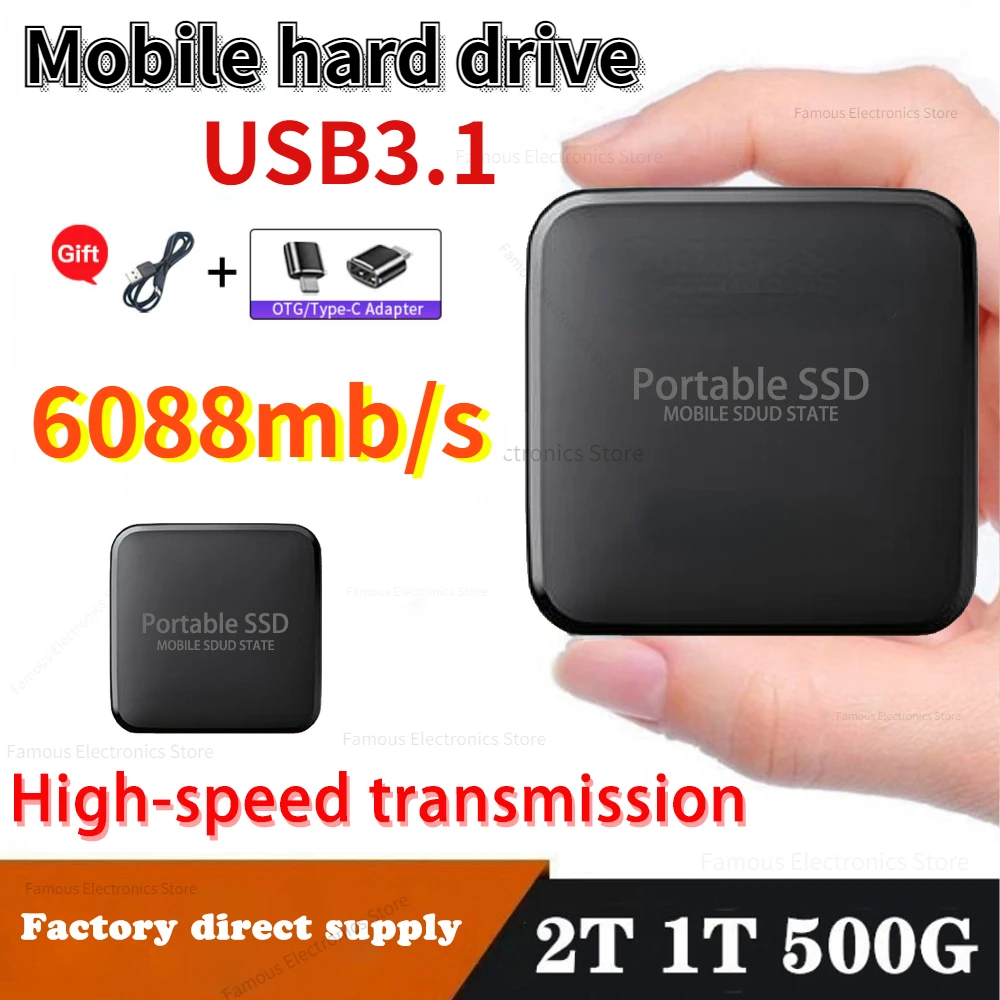 

2TB New Portable SSD High Speed Transfer 128TB 4TB 1TB External Mobile Hard Disk USB 3.1 Type-C Solid State Drive for PC Laptop