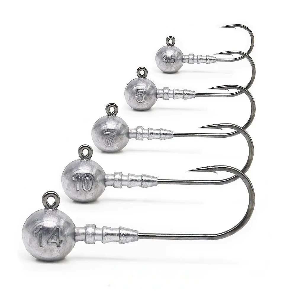 Round Jig Head Gancho para Bass Fishing, água doce Soft Bait Jigs, Pike Perch Trout, 3.5g, 5g