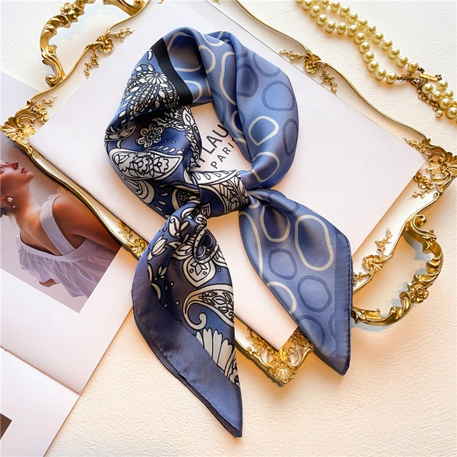 Silk Square Scarf Women Satin Bandana Print  Scarves Head Band Fashion Lady Hair Shawl and Wrap Female Neckerchief Hijab 2022 FJ570-3