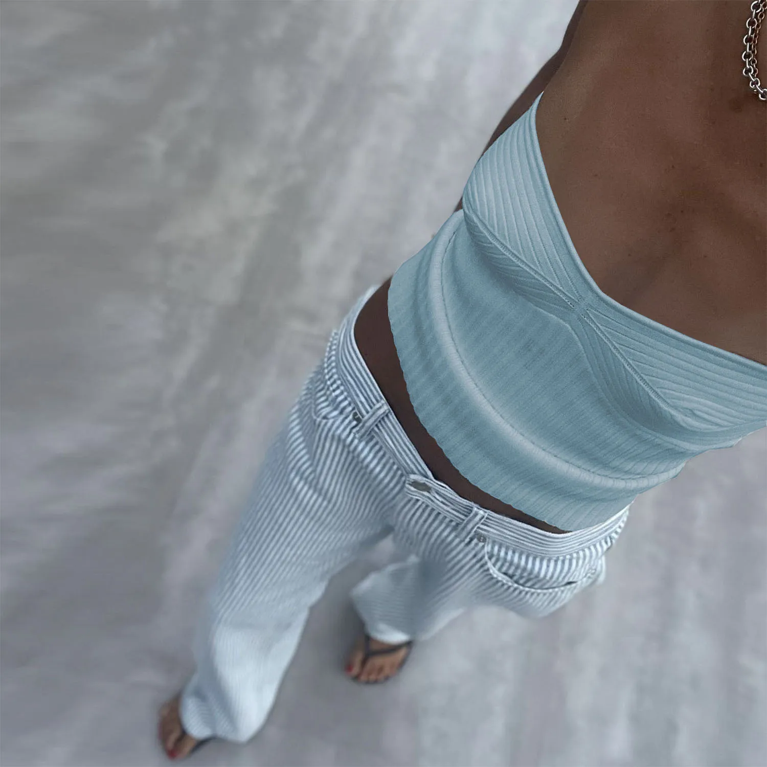 Knit Ribbed Backless Tank Top Women's Slim Summer Fashion Cropped Top High Street Elegant Knitwear Pullover Female Vest