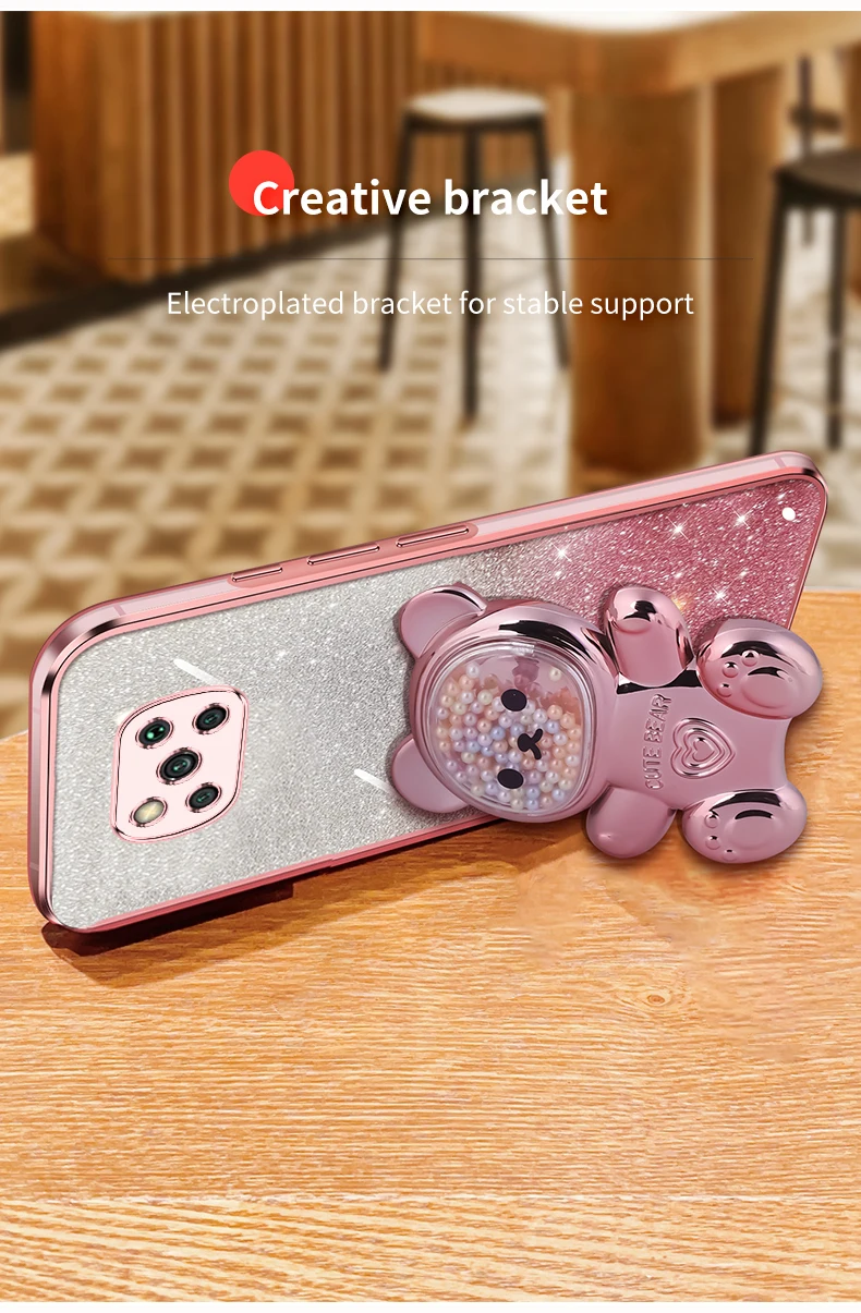 pokox3 x5 Quicksand Bear Glitter Holder Phone Case On For Xiaomi Mi Poco X5 GT NFC X3 M4 M3 M2 Pro Stand Cover F4 F5 F2_voghion.com