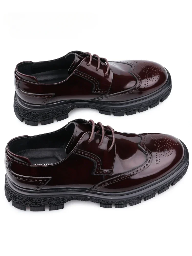 New Autumn Formal Men Shoes Brock Carved Platform with British Leather Glossy Leather Shoes. Gift