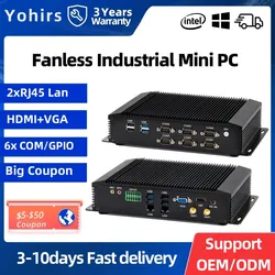 8TH Gen Industrial Fanless Embedded Computer I7 8550U I5 8250U 6*COM 2*RJ45 LAN HDMI VGA GPIO Win10 Linux Mini Industrial PC