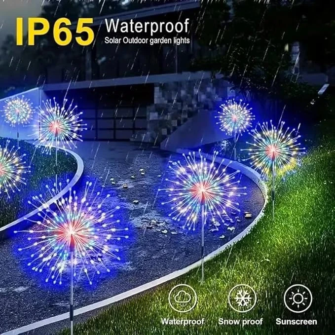 Solar Outdoor Firework Lights 200 LED Waterproof 2 Modes Decorative for Party Garden Footpath