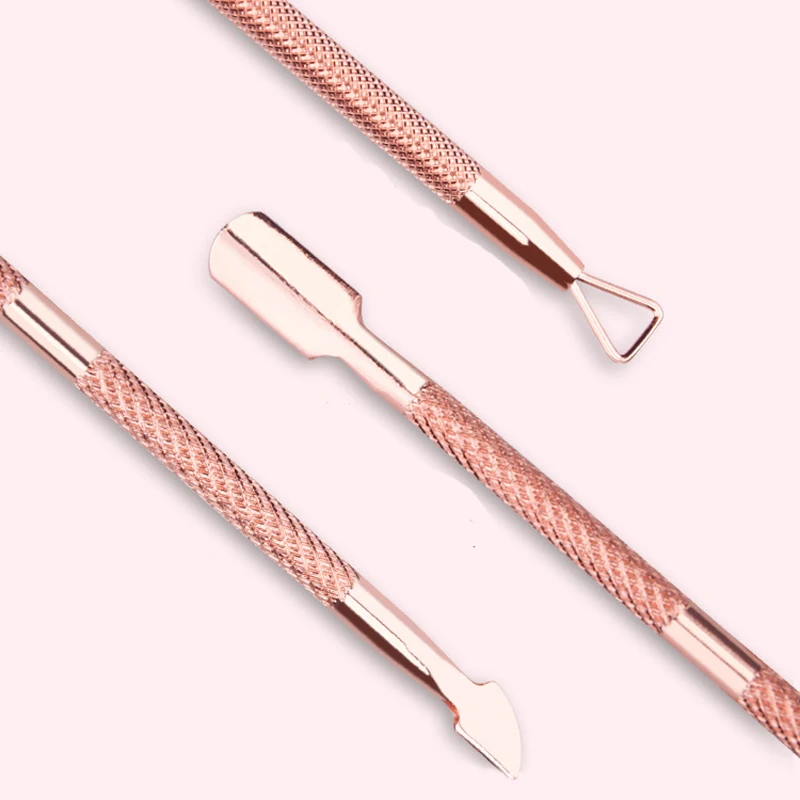 2pcs per set Silver Rose Gold Color Beauty Art Tool Stainless Steel Pusher Cuticle Removal Rod Stick for Gel Remove