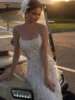 Sexy Strapless Backless Wedding Dress Luxury Pearls Feathers Bride Robe Elegant Straight Bridal Gown Customized Robe De Mariée 2