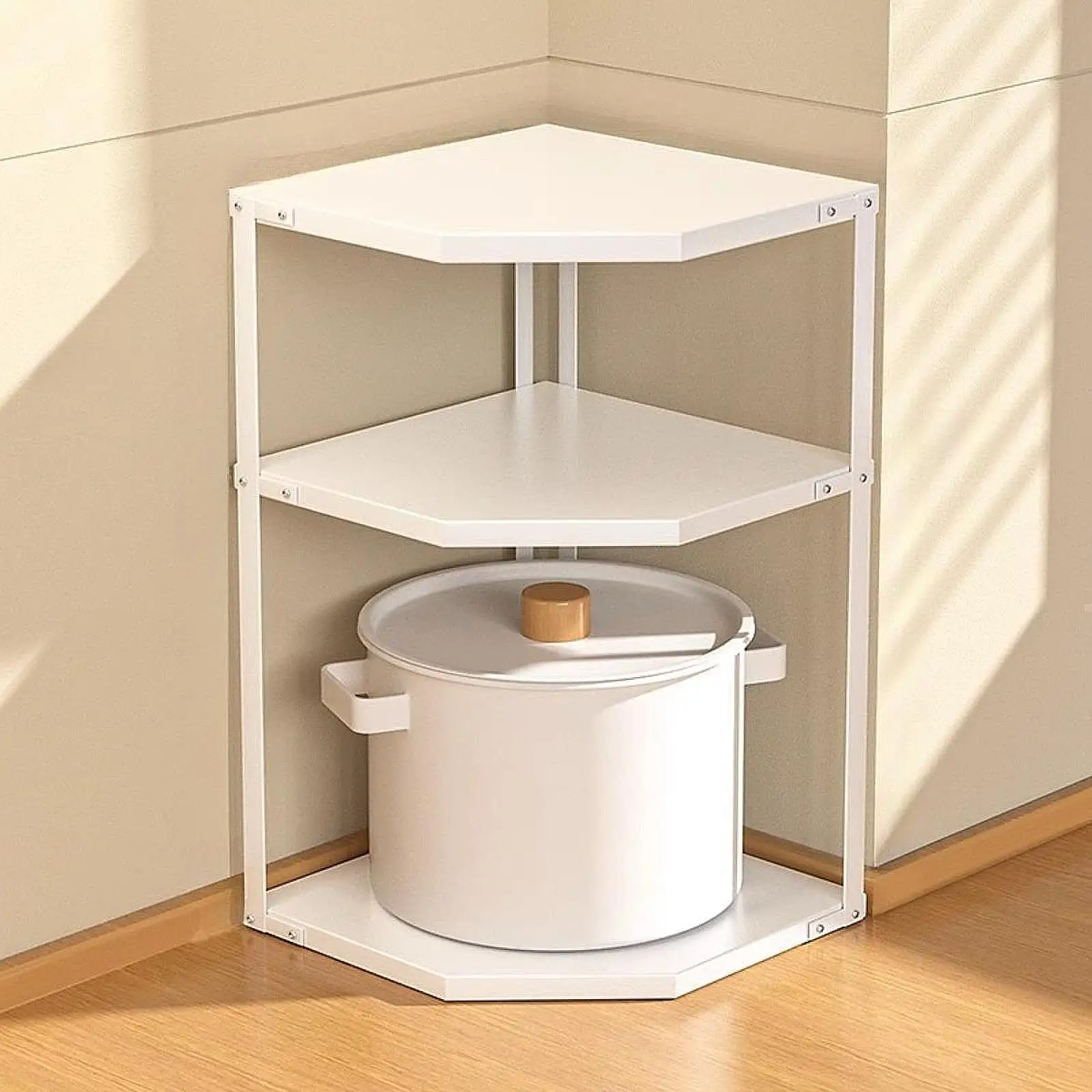 3/2 Tier Cookware Corner Rack Cabinet Organizer Bathroom Counter Storage Organizer for Kitchen Cupboard Enduring Bathroom 3