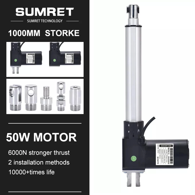 

1000mm Stroke Electric Linear Actuator 6000N Load Feedback DC 12v 24v Motor Automatic Parking Gar 2000N 500N 3000N