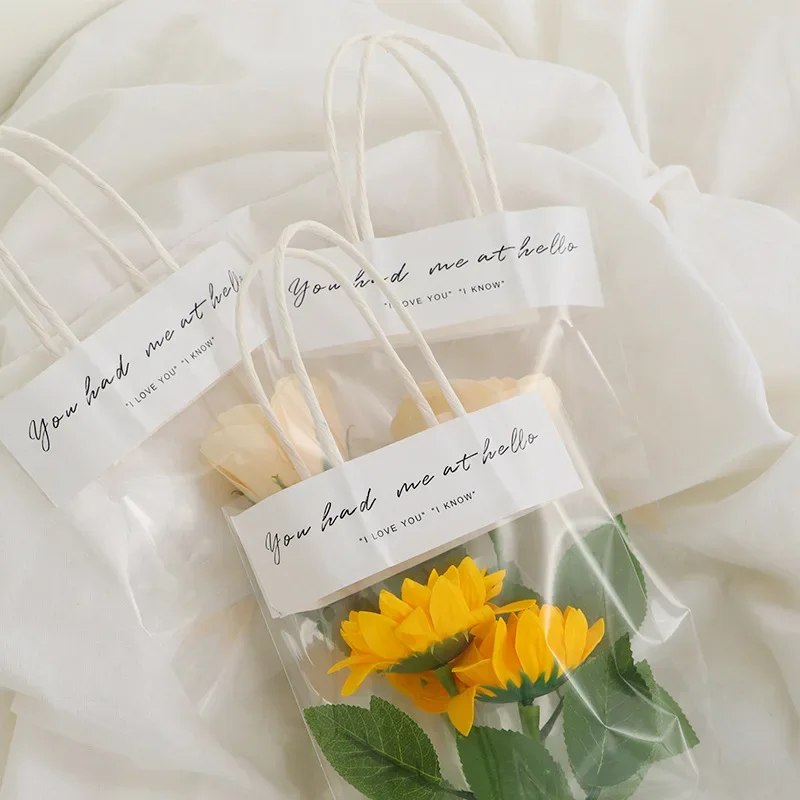 Transparent PVC Flower Bouquet Bag Flower Packing Box Handles Reusable Wrapping Bags For Birthday Wedding Valentines