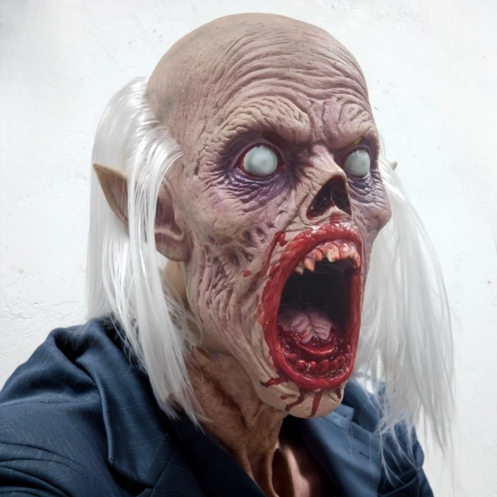 Máscara De Zombie Realista De Látex - Cara Completa, Con Colmillos Y Sangre, Para Halloween Y Cosplay
