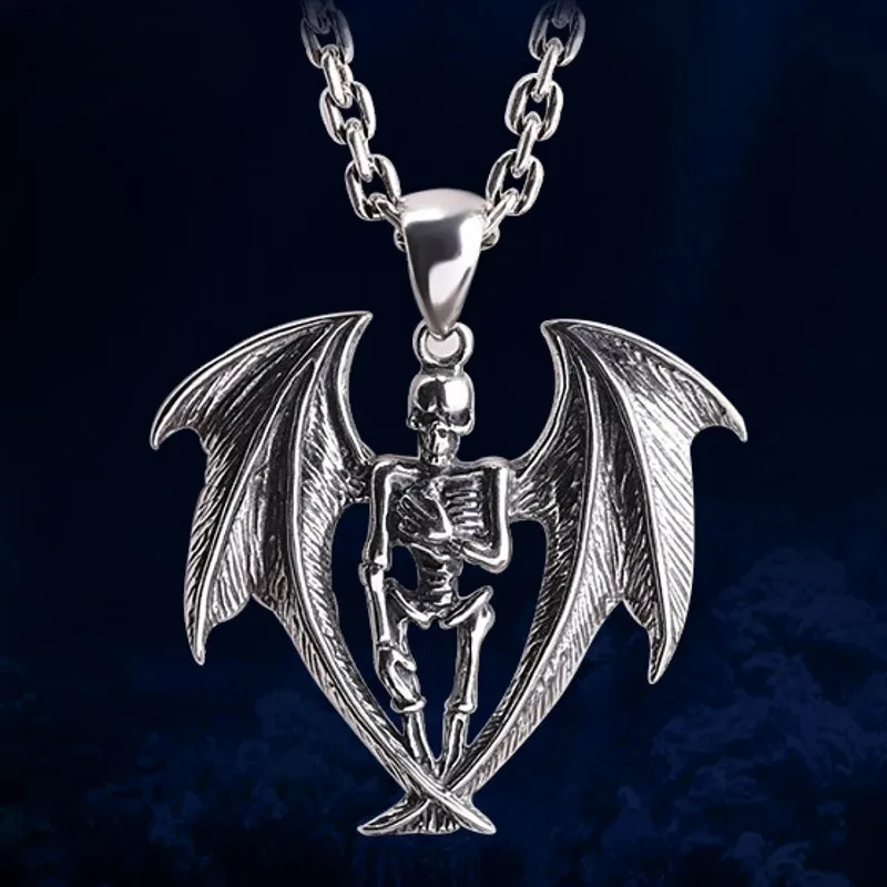 Bocao New S925 Argento Vintage Personalità Hip Hop Seiko Bat Skull Ciondolo Regalo Da Uomo