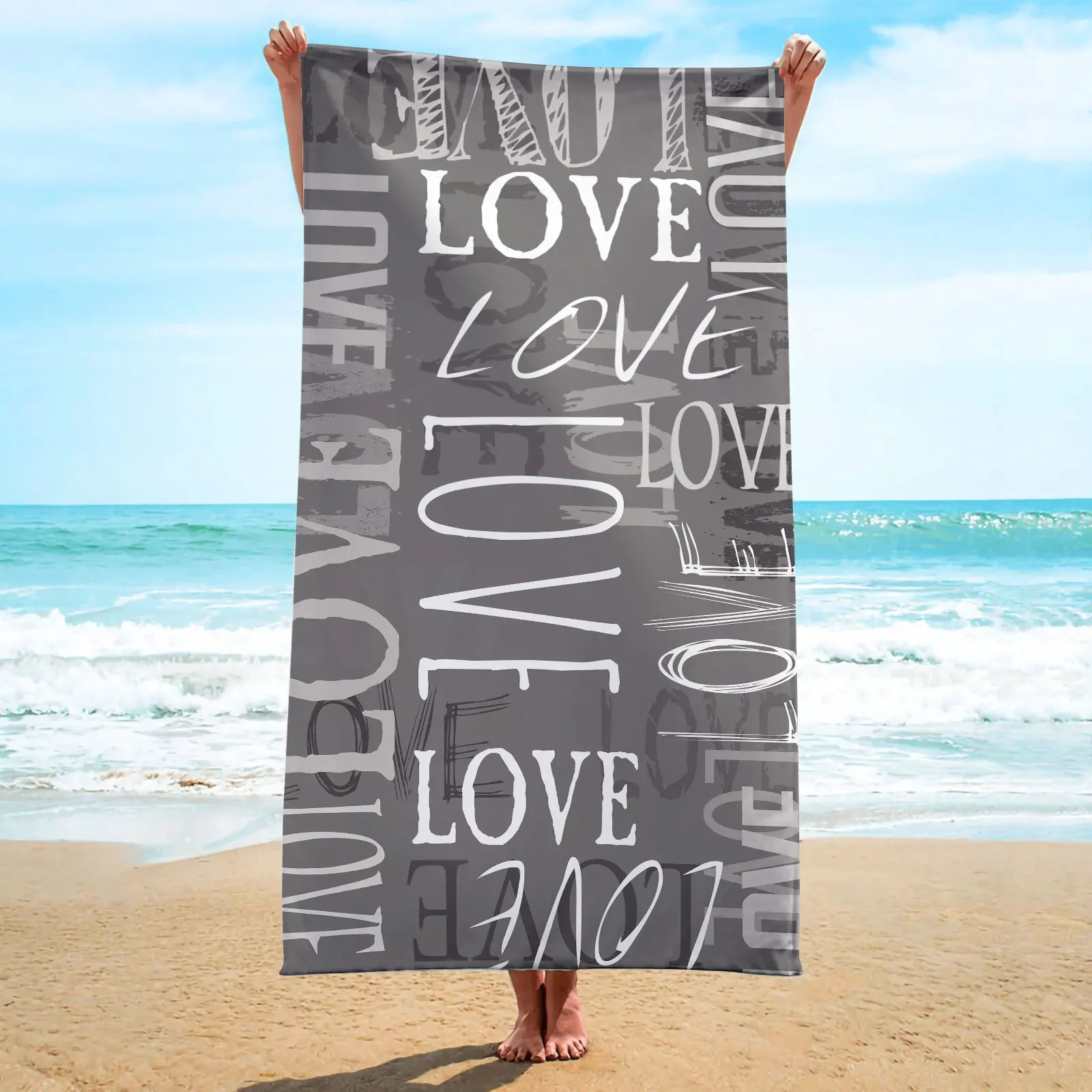 

Custom Name Cross Border Ultra-Fine Fiber Square Beach Towel Material Square Towel letter LOVE Series
