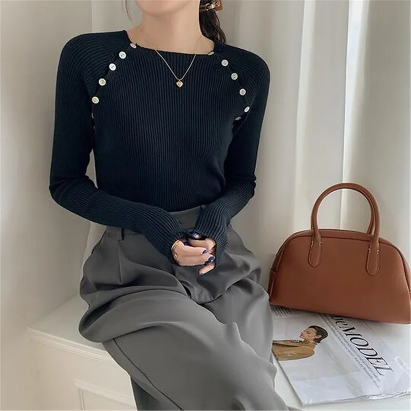 

Autumn Lazy Style Comfortable Self-cultivation O-neck Waistcoat Double-breasted Sweate1r Top Women