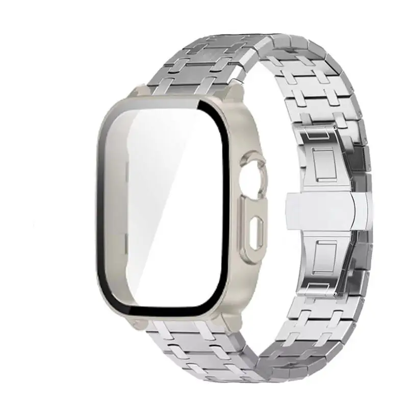 Premium Stainless Steel Band and Tempered Glass Protective Shell with Metal Bracelet Wristband
