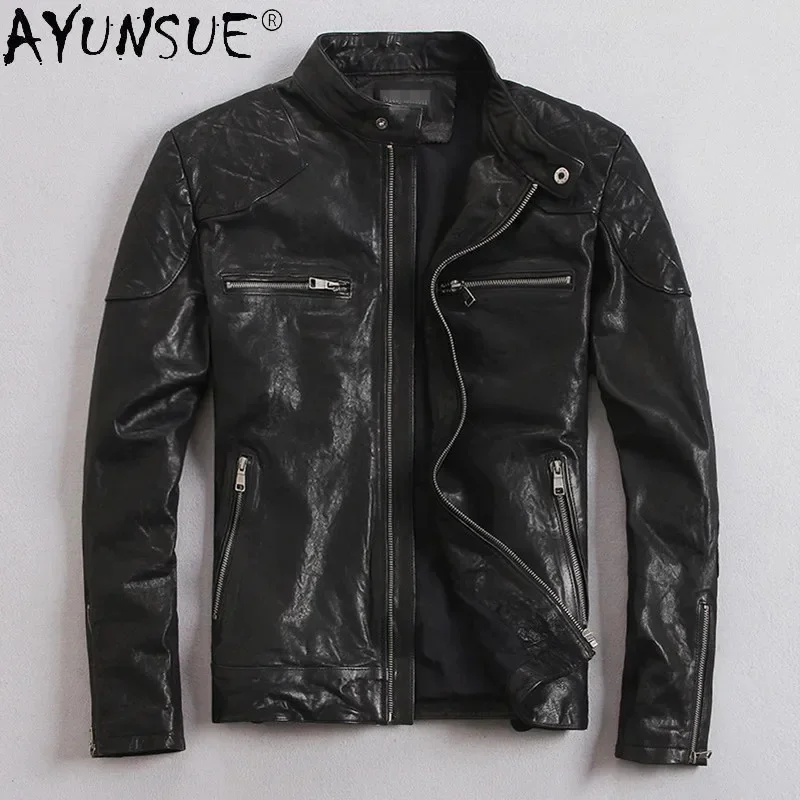 

AYUNSUE 100% Genuine Leather Jacket Men Clothing 2024 Goatskin Coat Vintage Biker Motorcycle Spring Autumn KJ6649