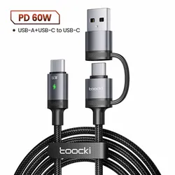 Toocki 2 - in - 1 USB Type - C Fast Charging Data Cable with PD 60W - 1.2m (Gray)