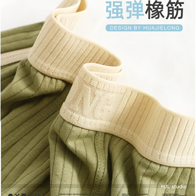 3PCS/Pack 100% Cotton Solid Striped Men's Boxer Sexy Breathable Mesh U Crotch Underwear High Elastic Widen Waistband Underpants 5