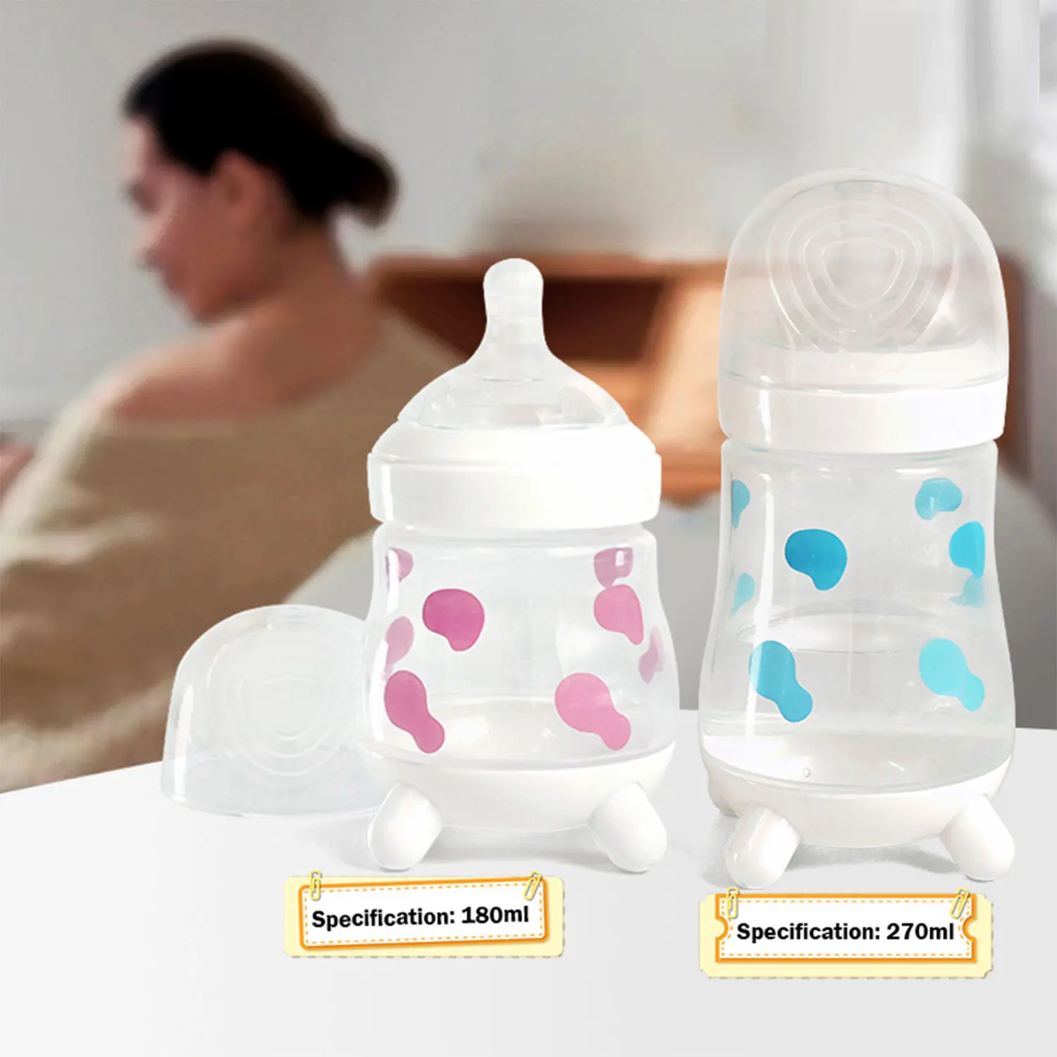 180ml Bear Moon feeding bottle with handle, gravity ball straw, 0-36 months baby feeding bottle, food grade PP , BPA free 5