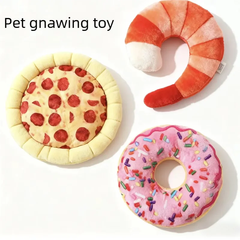 Peluche Giocattolo per cani Ciambella Forma di pizza Giocattoli striduli per animali domestici per cani di piccola taglia Pulizia dei denti Cucciolo Masticare Giocattolo sonoro Forniture per animali domestici