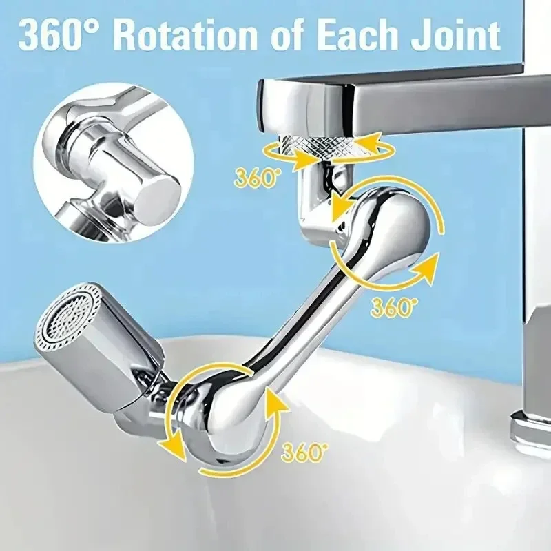 1080° Swivel Faucet Extender Universal Splash-Proof Dual Spray Modes Rust-Proof Bathroom Sink Accessories with Adapter