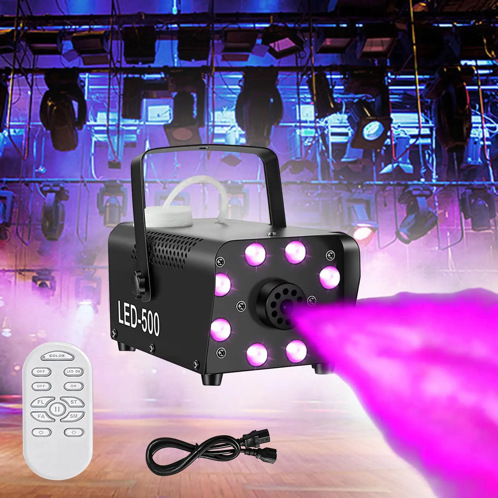 

Fog Machine with Lights Stage Show Colorful Wedding Stage Fogger Party Disco Halloween Smoke Machine Portable LED Smoke Machine