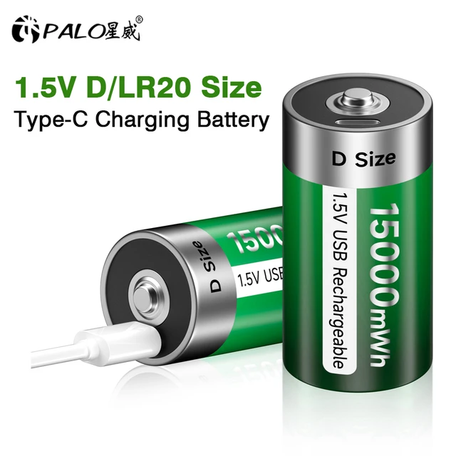 PALO 100% batteria ricaricabile originale 1.5V D Size Type-C