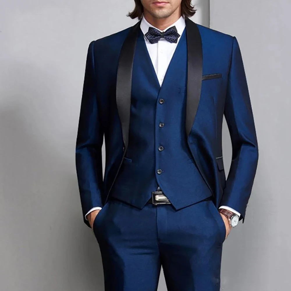 Wedding Suits Groom Tuxedos Formal Wears Party Dinner Fashion Black Peaked Collar Shawl Lapel Slim Fit