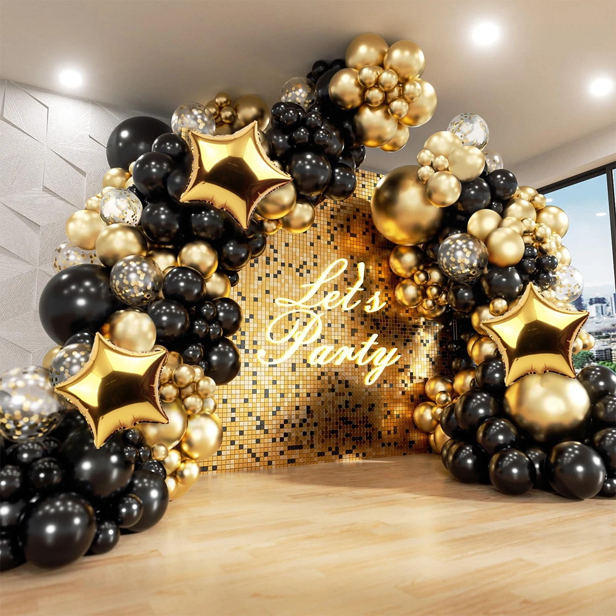 Latex Balloons 134pcs Black Gold Balloon Garland Arch Kit Latex Confetti Balloon Happy Birthday Party Decor Wedding Anniversary Baby Shower