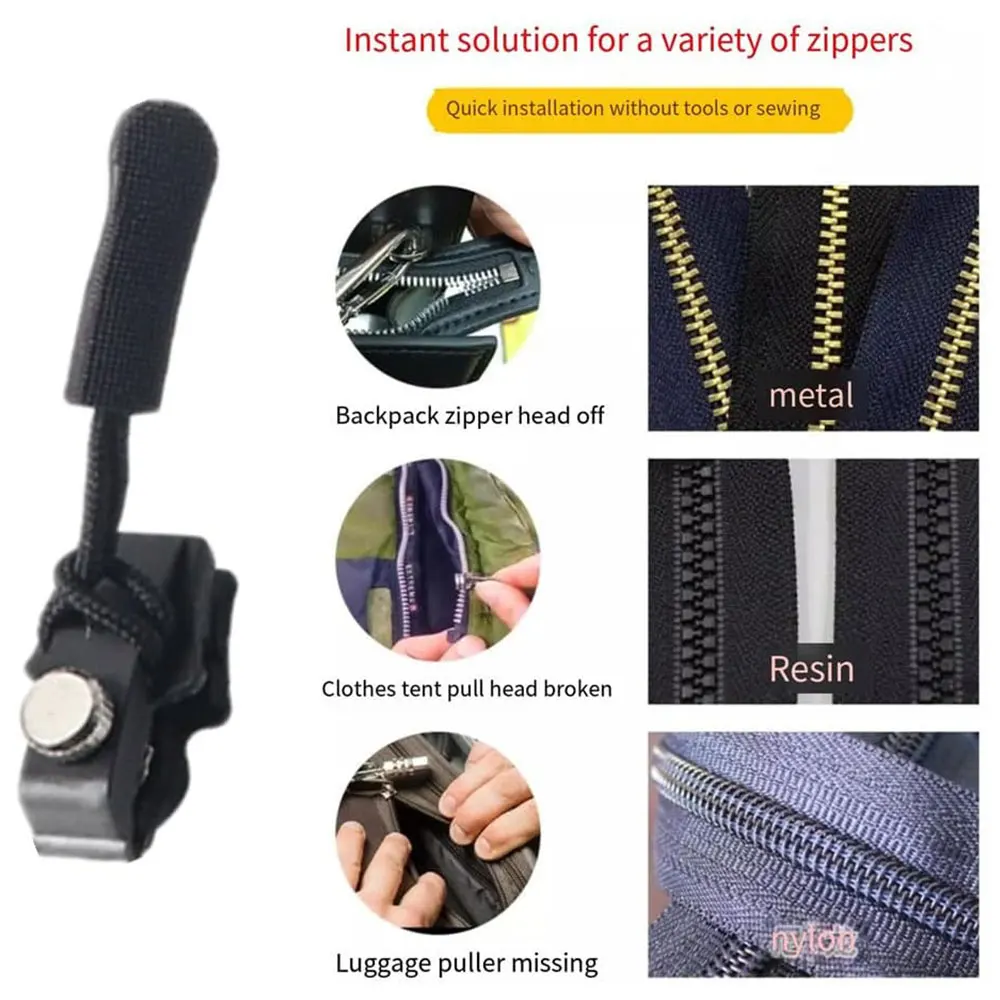 Universal Zipper Repair Kit Quick Instant Detachable Zipper Head Replacement Zipper Slider Pull for Jacket Bags Coat Free Sewing