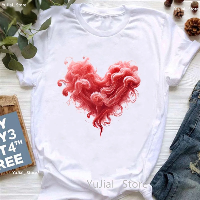 Rauch Herz Liebe gedruckt T-Shirt Mädchen Sommer Mode Kurzarm T-Shirt Frauen ästhetische Kleidung T-Shirt weiblich – Detail 6