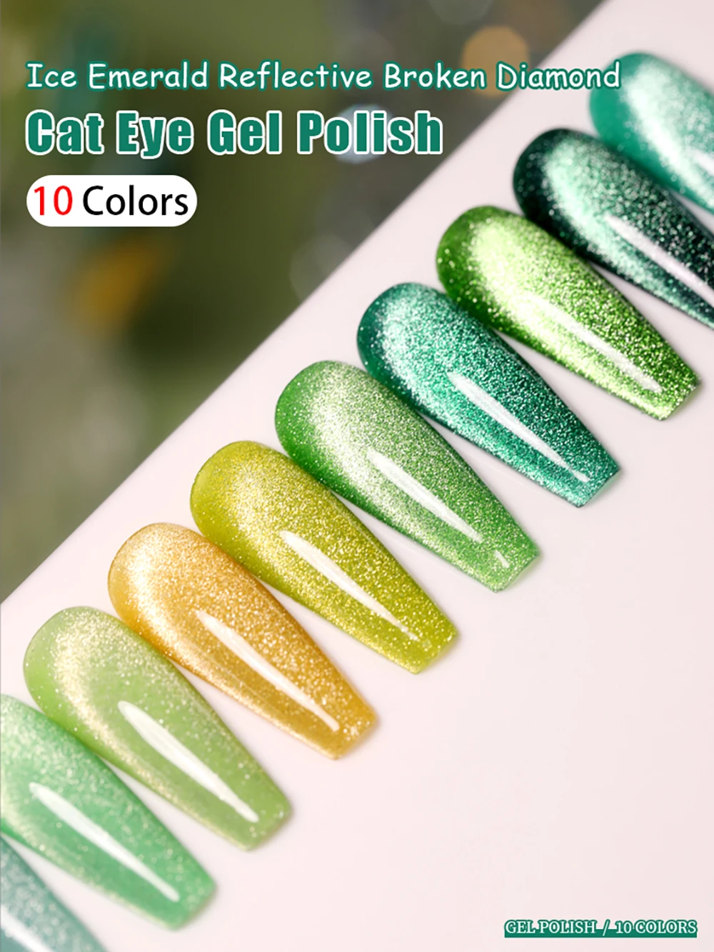 10 Colors Cat Eye Nail Gel Polish - Green Glitter