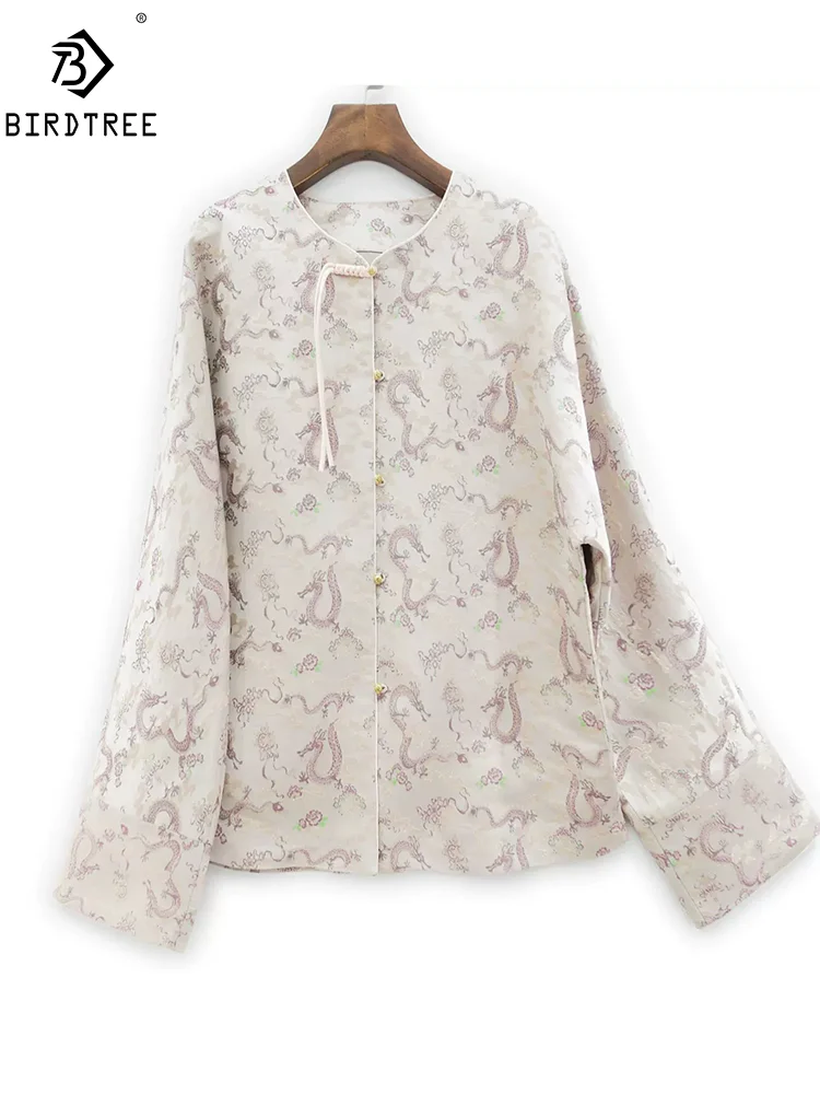 

BirdTree, Real Silk Song Brocade Coat, Women Long Sleeve Jacquard, Office Lady Chinese Jacket, 2024 Spring New Top C44177QM