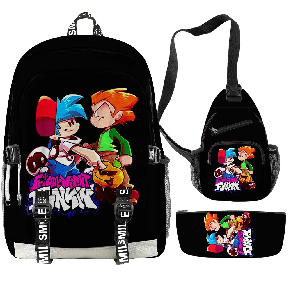 

Cartoon Novelty Friday Night Funkin 3D Print 3pcs/Set Student School Bags multifunction Travel Backpack Chest Bag Pencil Case