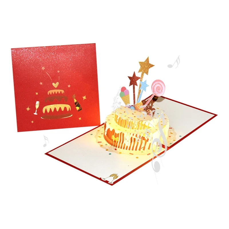 Biglietto di auguri unico 3D Happy Birthday Card Music Light con torta di  compleanno PopUp biglietti di buon compleanno colorati compleanno -  AliExpress
