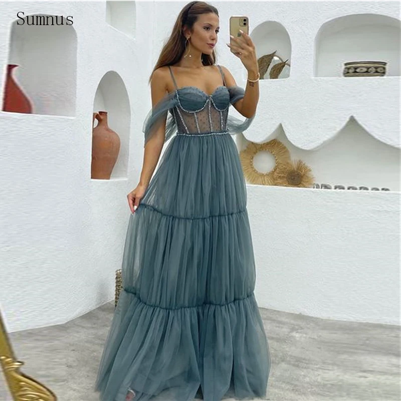 

Sumnus Elegant Prom Dresses Glitter Spaghetti Straps Off The Shoulder Long Evening Dresses Robe De Soirée Femme 2022 Gala Gowns