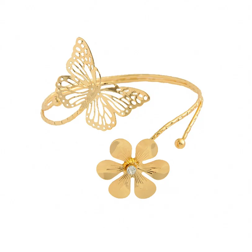 Boho Vintage Gold Silver Color Flower Arm Bracelet Open Armband Cuff Bangle Butterfly India Women Jewelry Costume Accessories