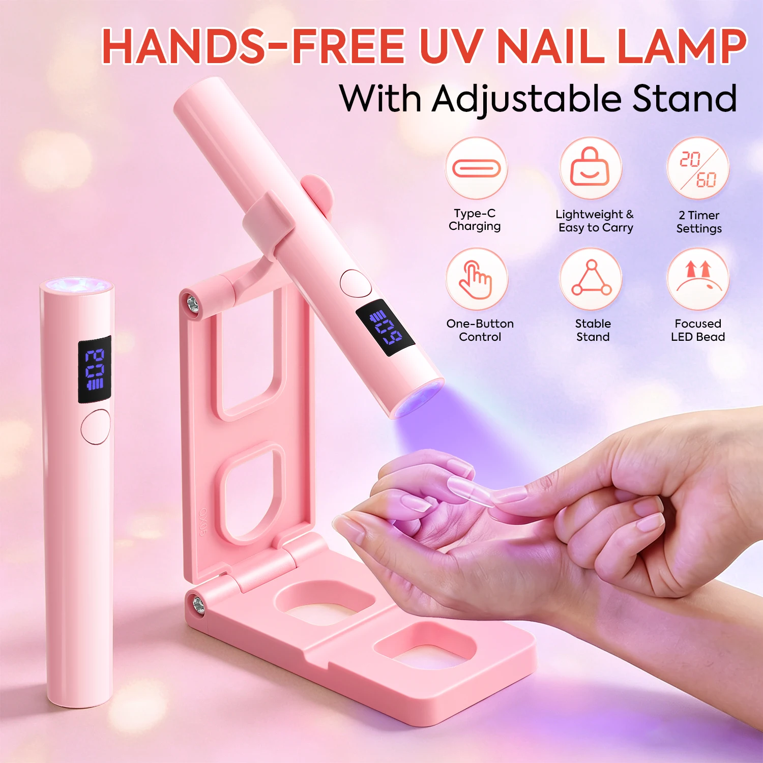 미니 네일 램프, 2단계 타이머 설정, 네일을 안정적으로 고정하는 스탠드, 휴대용 UV LED 네일 램프, 빠른 젤 네일 폴리쉬, 홈 살롱 DIY용