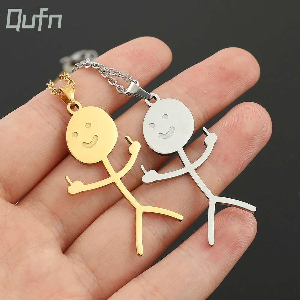 Buy Funny Doodle Necklace Hip Hop Smiley Stick Figure Pendant Hand Gesture Middle  Finger Necklaces, Fuck You Little Man Pendant and Earring, BFF Online in  India - Etsy