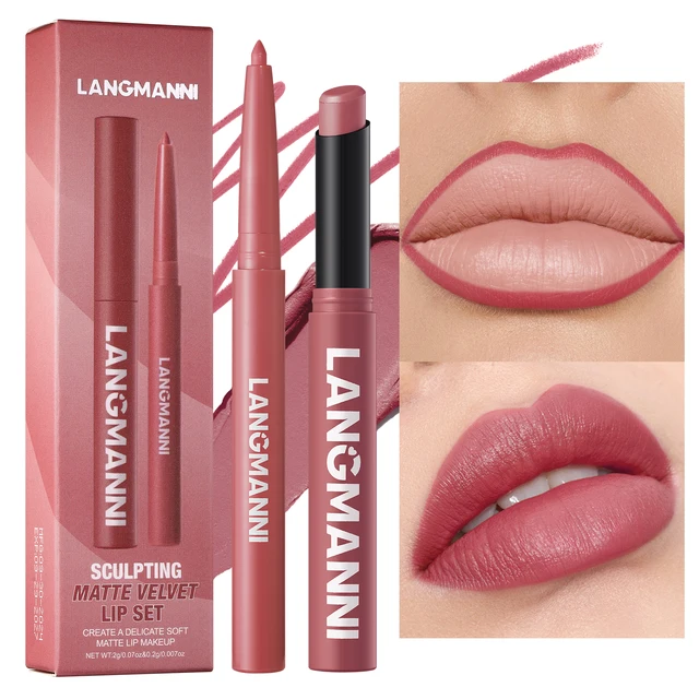 Integrated waterproof lipliner+lipstick lipstick lipstick set,no smudge,no fade,no cup,durable,easy to create a perfect makeup! 1