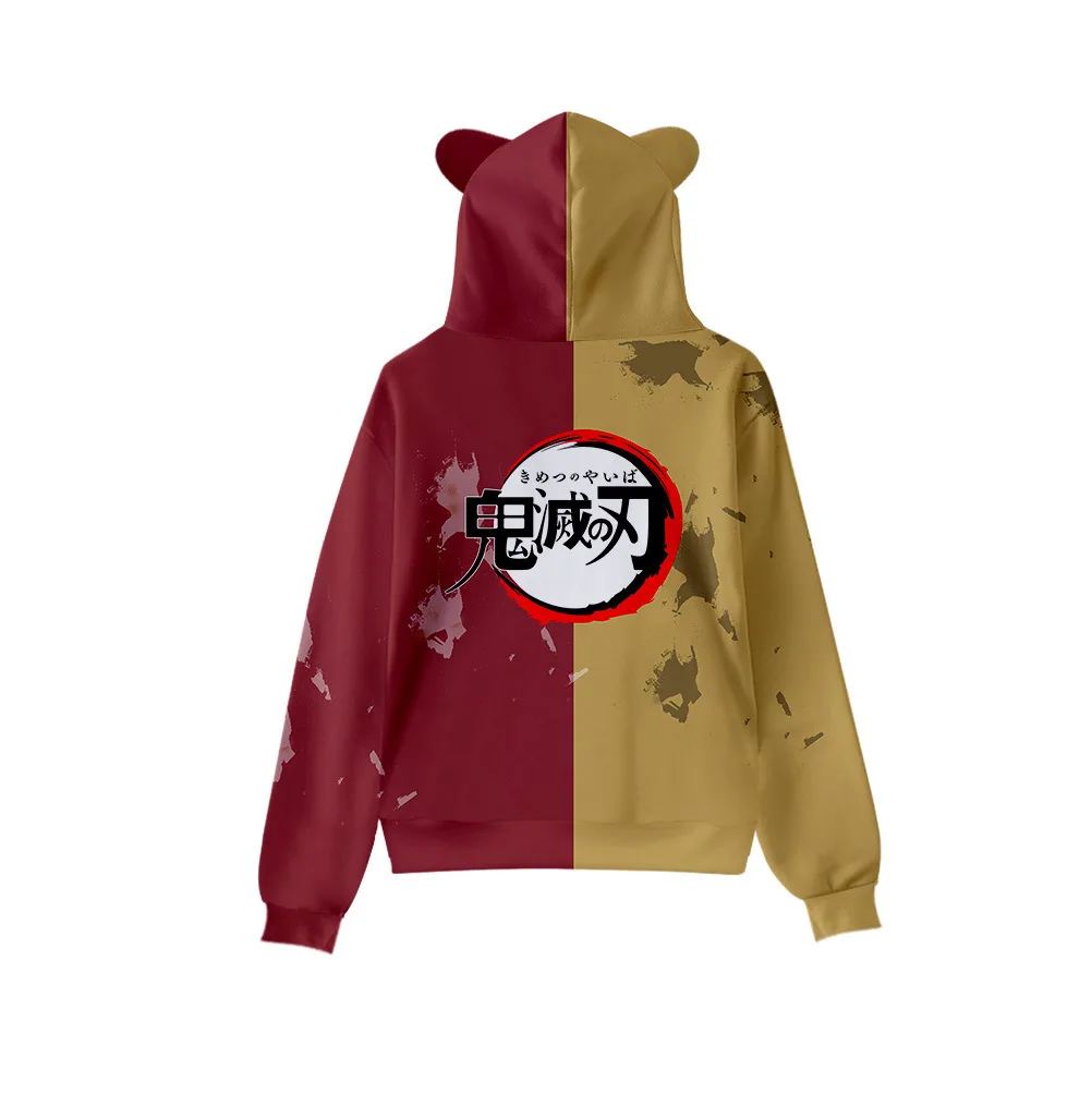 Japan Anime Demon Slayer Print Pullover Cute Cat Ears Hoodies for Men Cartoon Sweatshirt Cosplay Costume Hoodie Sweatshirts худи- S242303997cc84c078873af99a6c30711B