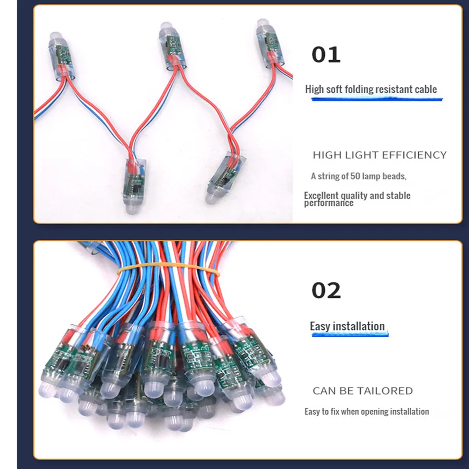6m 50 Beads Full Color RGB WS2811 IC 12mm Pixels Digital Addressable 5V 12V Dream Color LED Modules IP68 Waterproof Light