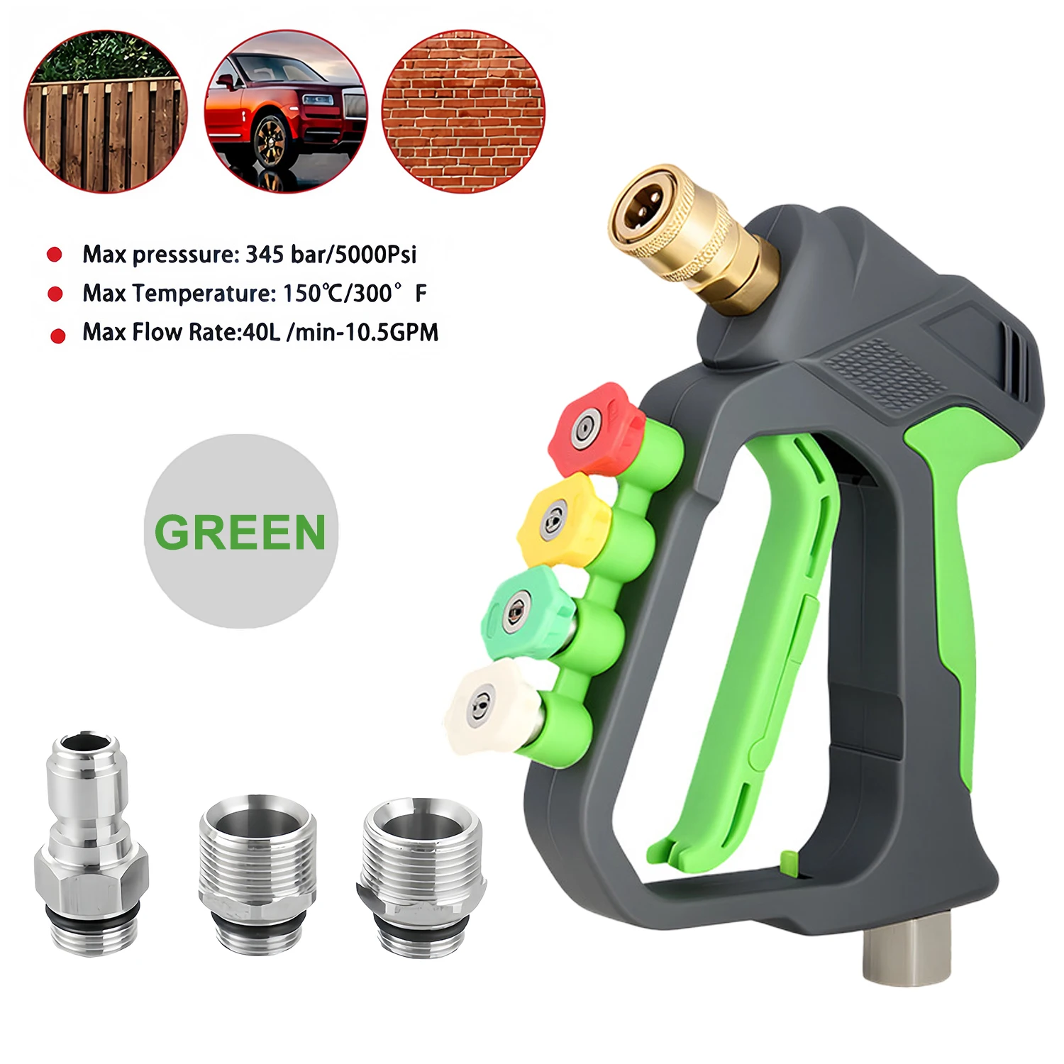 유니버설 숏 고압 세차건 회전식 엉킴 방지 4색 노즐 키트 가정용 차량 외부 정..