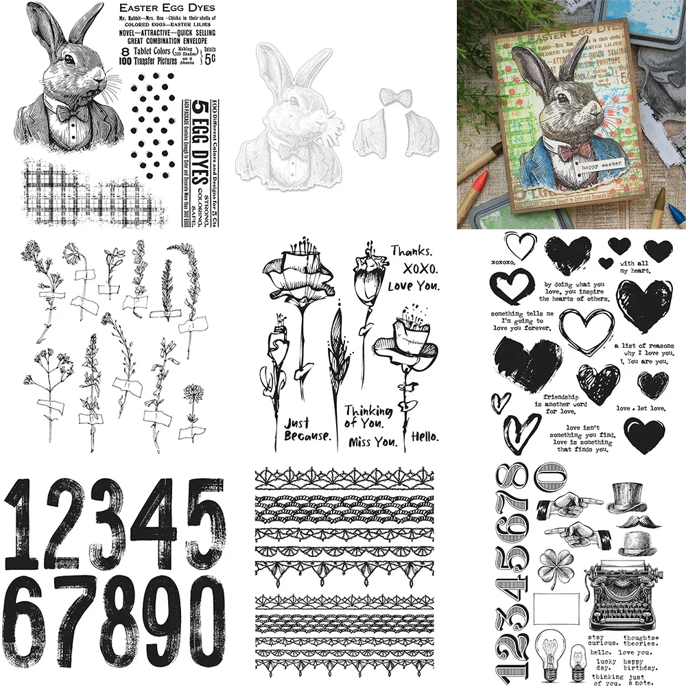 Clear Stamps Clear Rubber Stamps Mr. Rabbit Abstract Florals Love Notes Curiosity Shop Set For DIY Scrapbooking Album Decoration Card Making Crafts