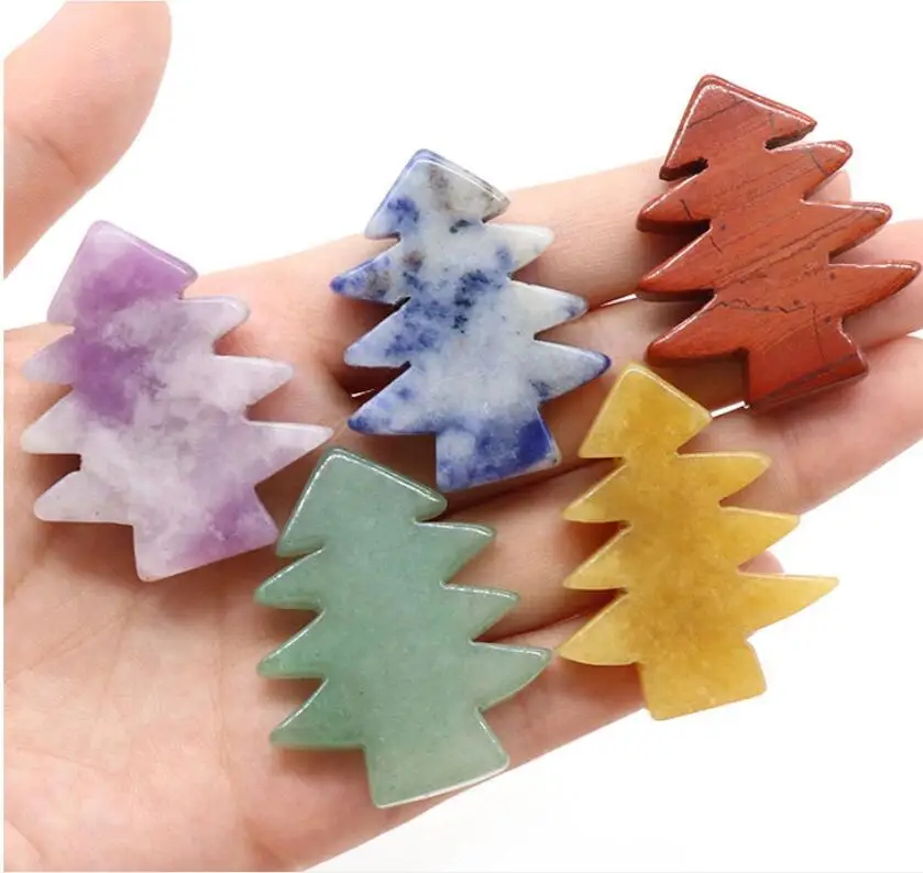 10pcs Natural Healing Crystal Stone Mini Christmas Tree Decoration Aventurine Quartz Christmas Room Ornament