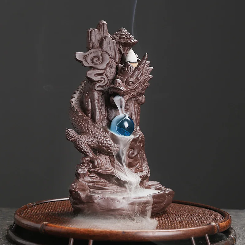 Chinese Dragon Incense Burner Waterfall Handmade Ceramic Sandalwood