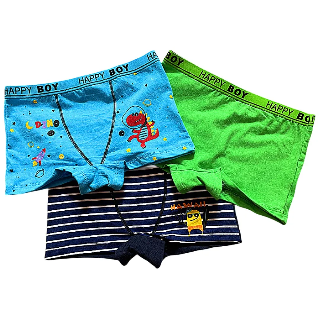 Cuecas Infantis Meninos - Pack 6 Unidades - Algodão 100% - Estampas Dinossauro/Tubarão