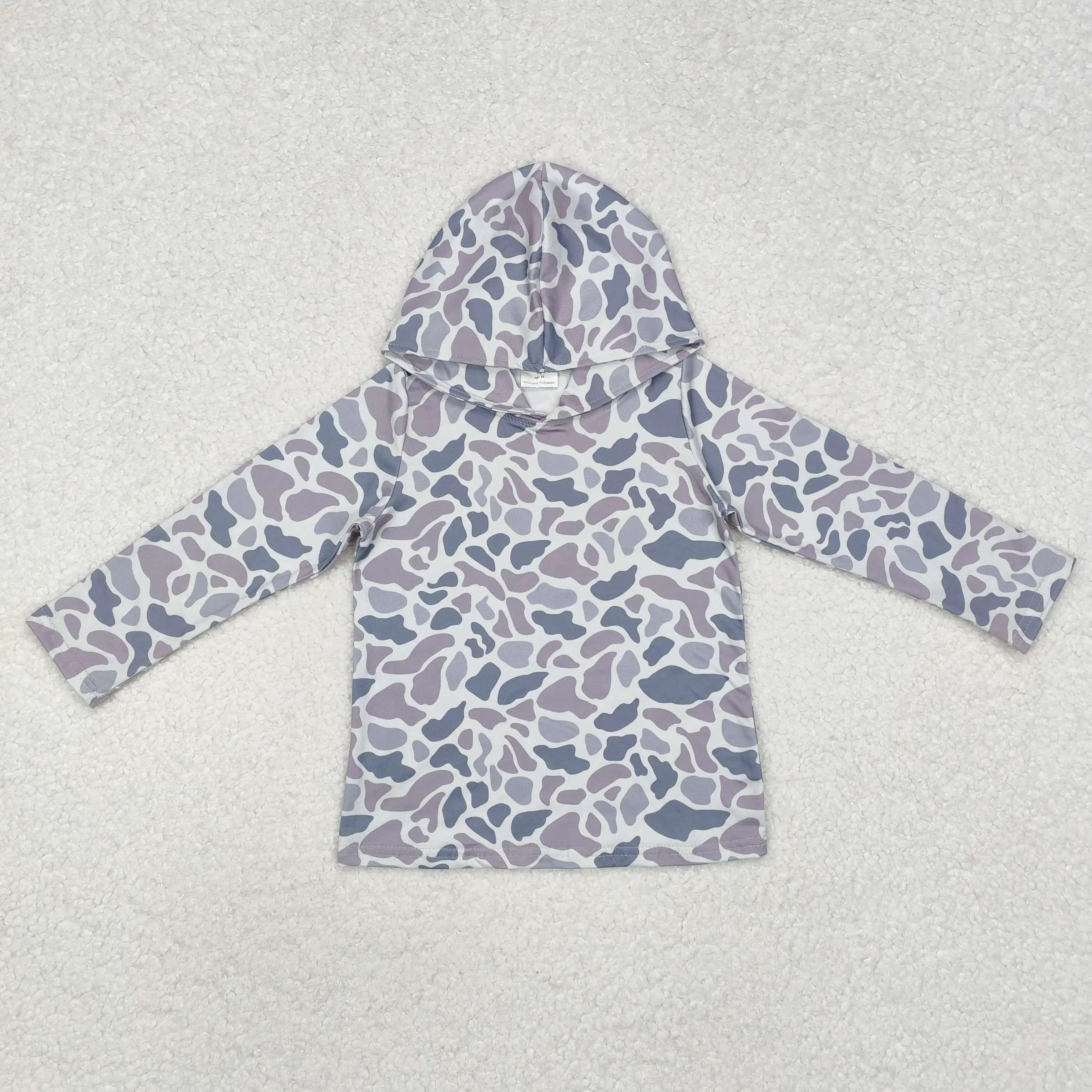 BT0922 baby boy clothes Camouflage gray blue hooded long sleeve top Summer Boutique kids clothes girl top
