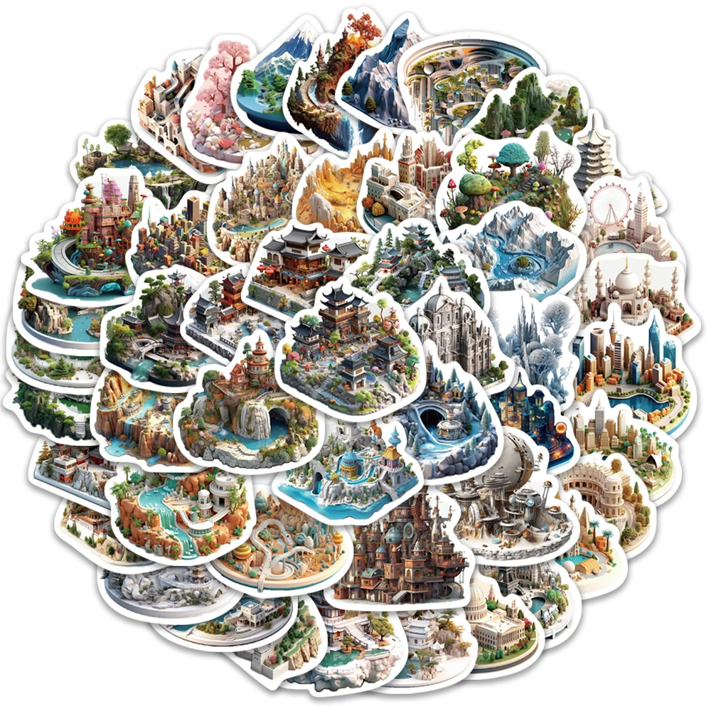 

10/25/50PCS Cute Cartoon Building 3D World Graffiti Stickers Decals Toy DIY Laptop Guitar Bicycle Cool Sticker Gift